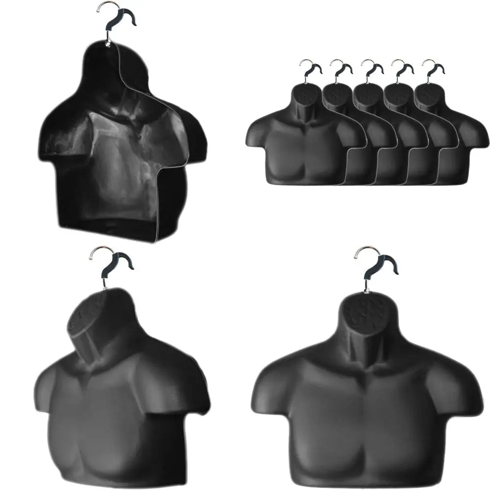 

S-M Size Black Plastic Male Mannequin Set of 5 with Hollow Back and Hanging Hook