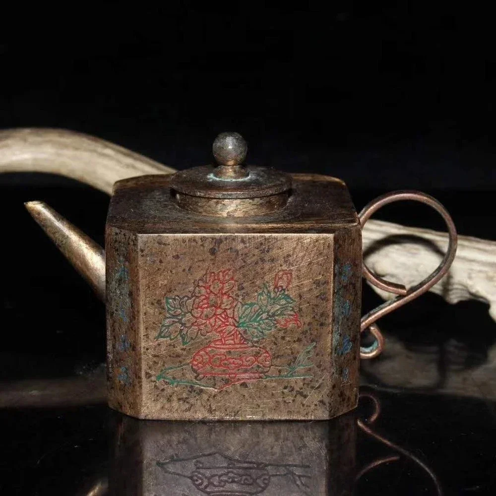 Exquisite Ancient Chinese Copper Painted Color Octagonal Small Water Drop Small Hip Flask