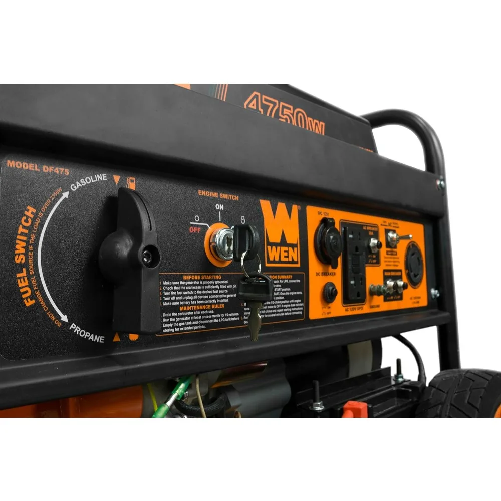 Imagem -04 - Gerador Portátil Dual Fuel Df475t 120v 240v com Início Elétrico Interruptor de Transferência Pronto 4750 w Carb Compatível