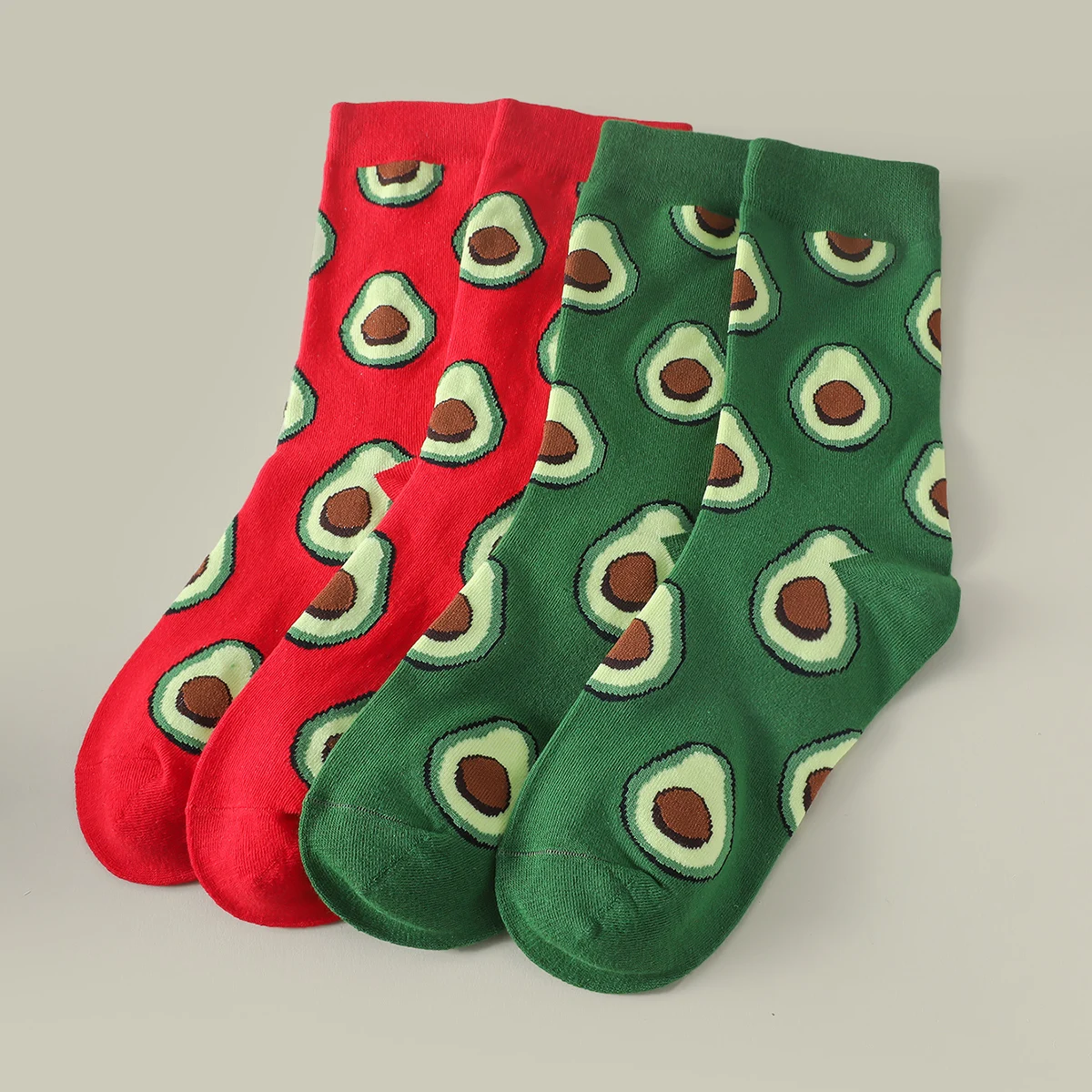 2 Pairs Women Men\'s Socks Avocado Fruit Pattern Cartoon Funny Socks Soft Breathable Cotton Crew Couple Socks EU39-42