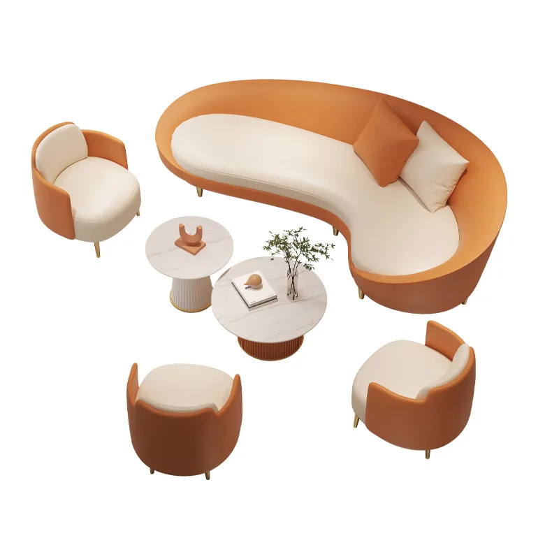 

New light luxury sofa coffee table, beauty salon reception rest area, clothing store three-person arc