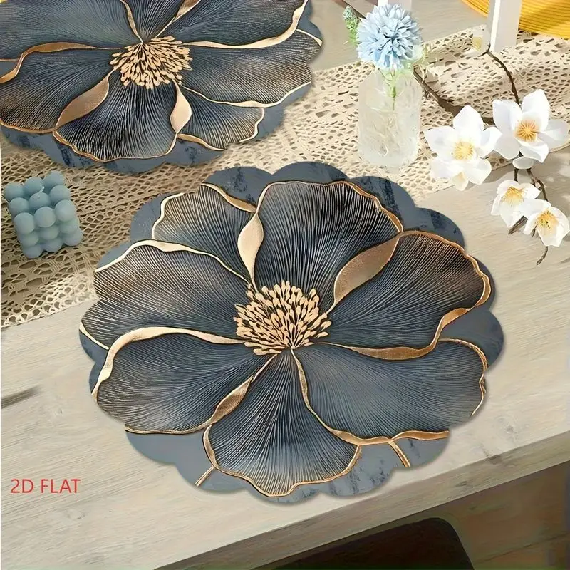 VIKAMA Light Luxury Tibetan Blue Large Flower Wave Lace Meal Mat Thermal Insulation Table Mat Tray Mat Dining Table Decoration