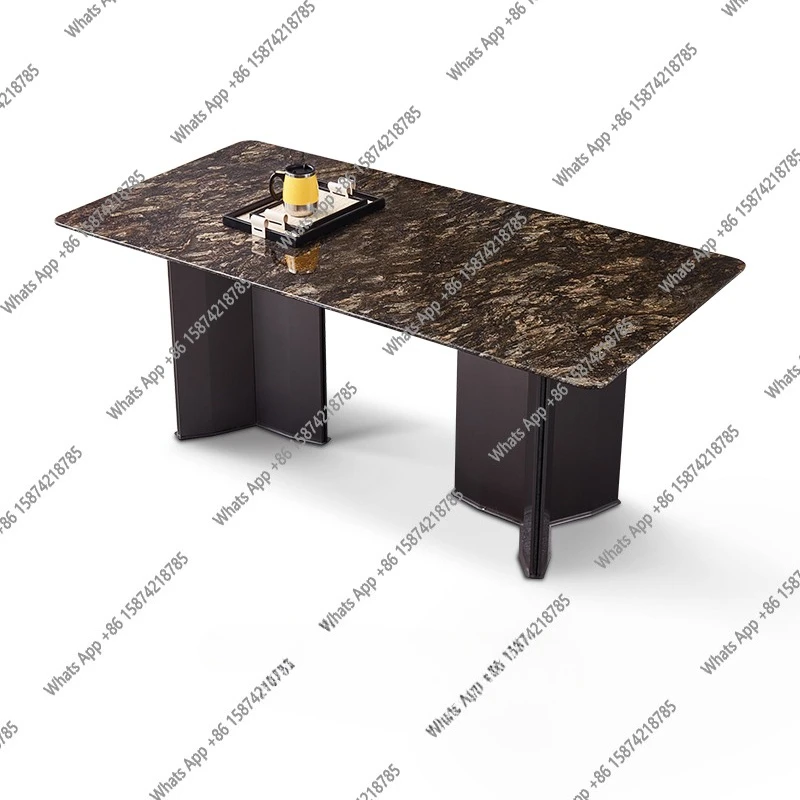 

Imported natural platinum diamond marble dining table Italian light luxury high-end rectangular luxury stone table