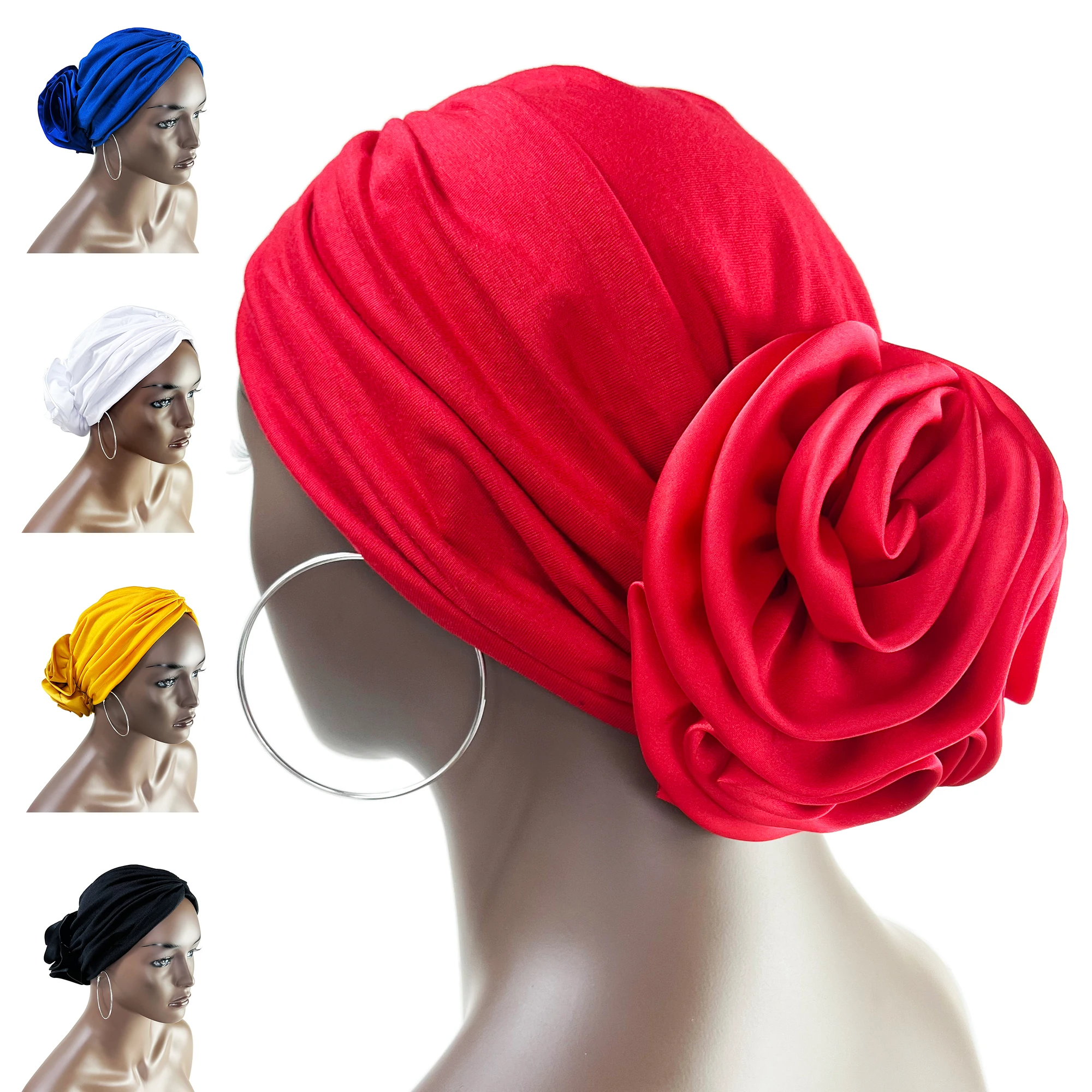 Stretch chustka chusta na głowę satynowa kwiatowa damska strona Turban nakrycia głowy z kapturem akcesoria