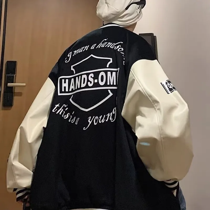 

Осень-зима, большой размер 250, мужская бейсбольная куртка, повседневная американская свободная рабочая одежда, пальто, молодежное модное цветное платье