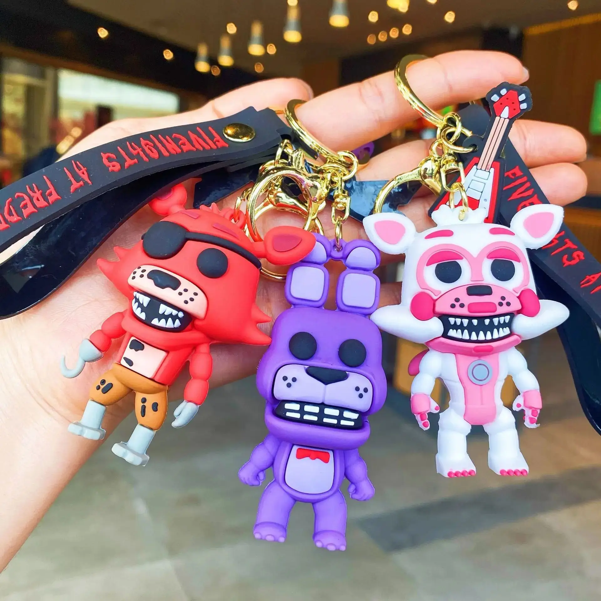 Figuras de acción de FNAF Freddy's Fazbear, 5 piezas, modelo de juguete, llavero para regalo