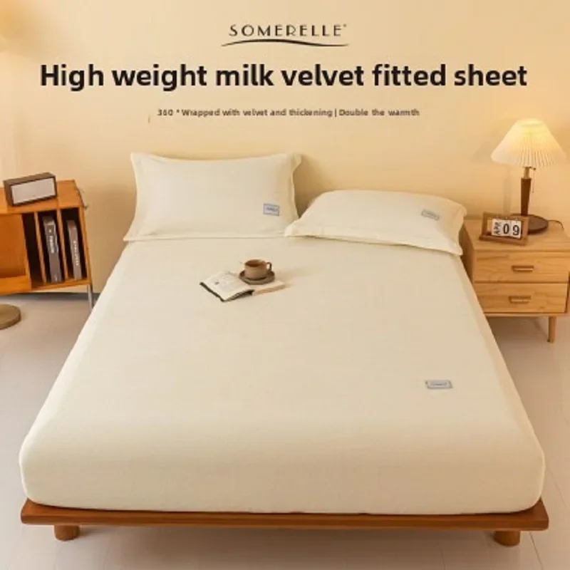 

1Pc Milk Velvet Fitted Sheet Bedspread Mattress Suitable for Bedroom Student Dormitory Bedding High Quality 90/120/150/180cm