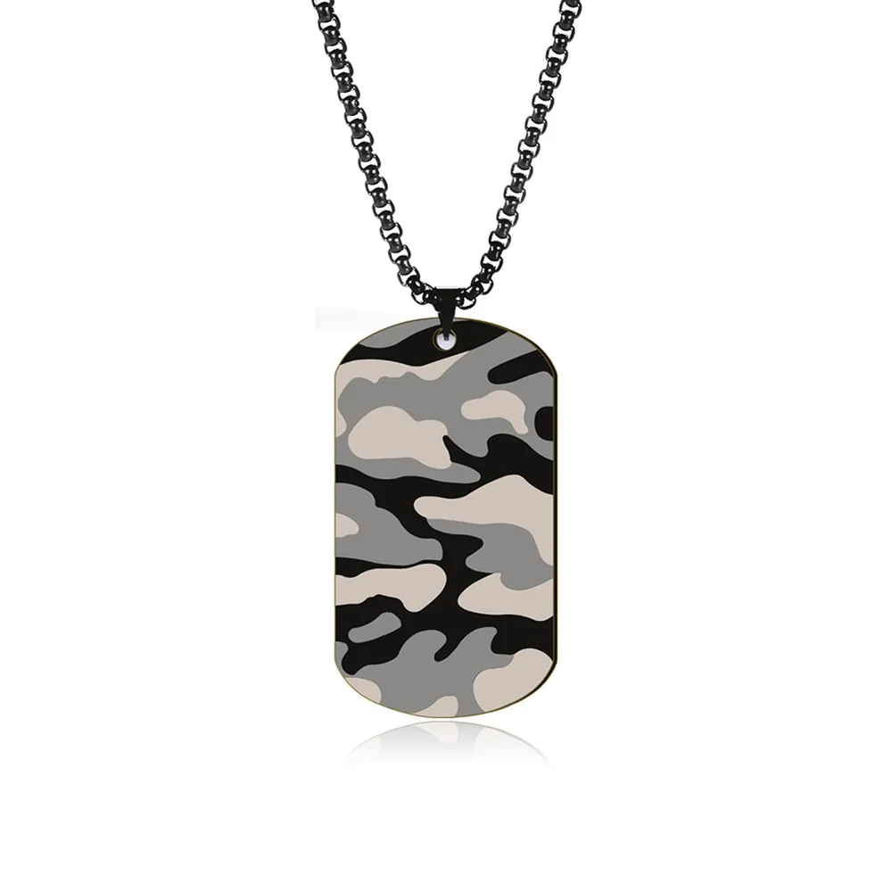 Camouflage Military Pendant Necklace for Men Stainless Steel Hip Hop Jewelry Box Chain Dog Tag Man Necklaces Fashion Gift