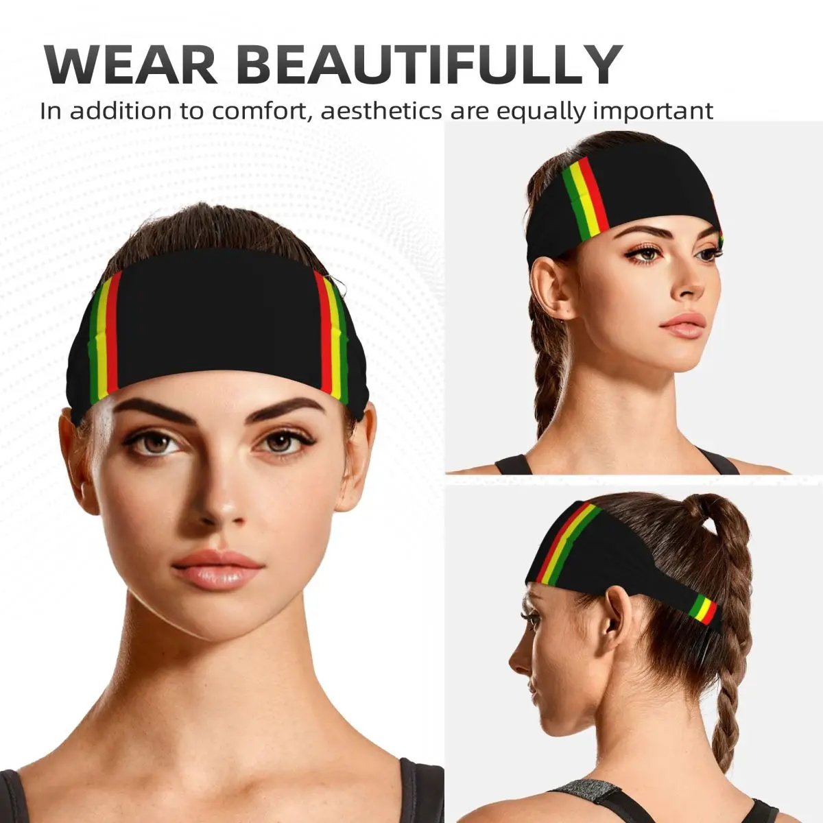 Custom Reggae Rasta Stripe Colors Pattern Workout Sweatband Women Non Slip Quick Drying Jamaican Jamaica Proud Headbands Running