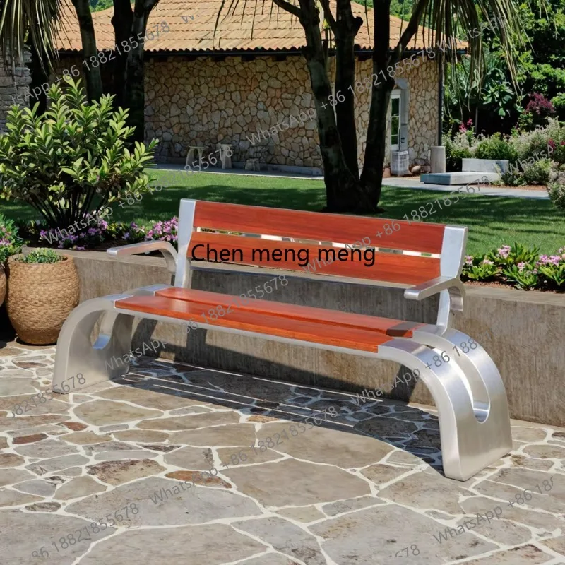 

Customized Solid Wood Chair with Armrest Modern Design Outdoor Bench Metal Street Furniture for Patio