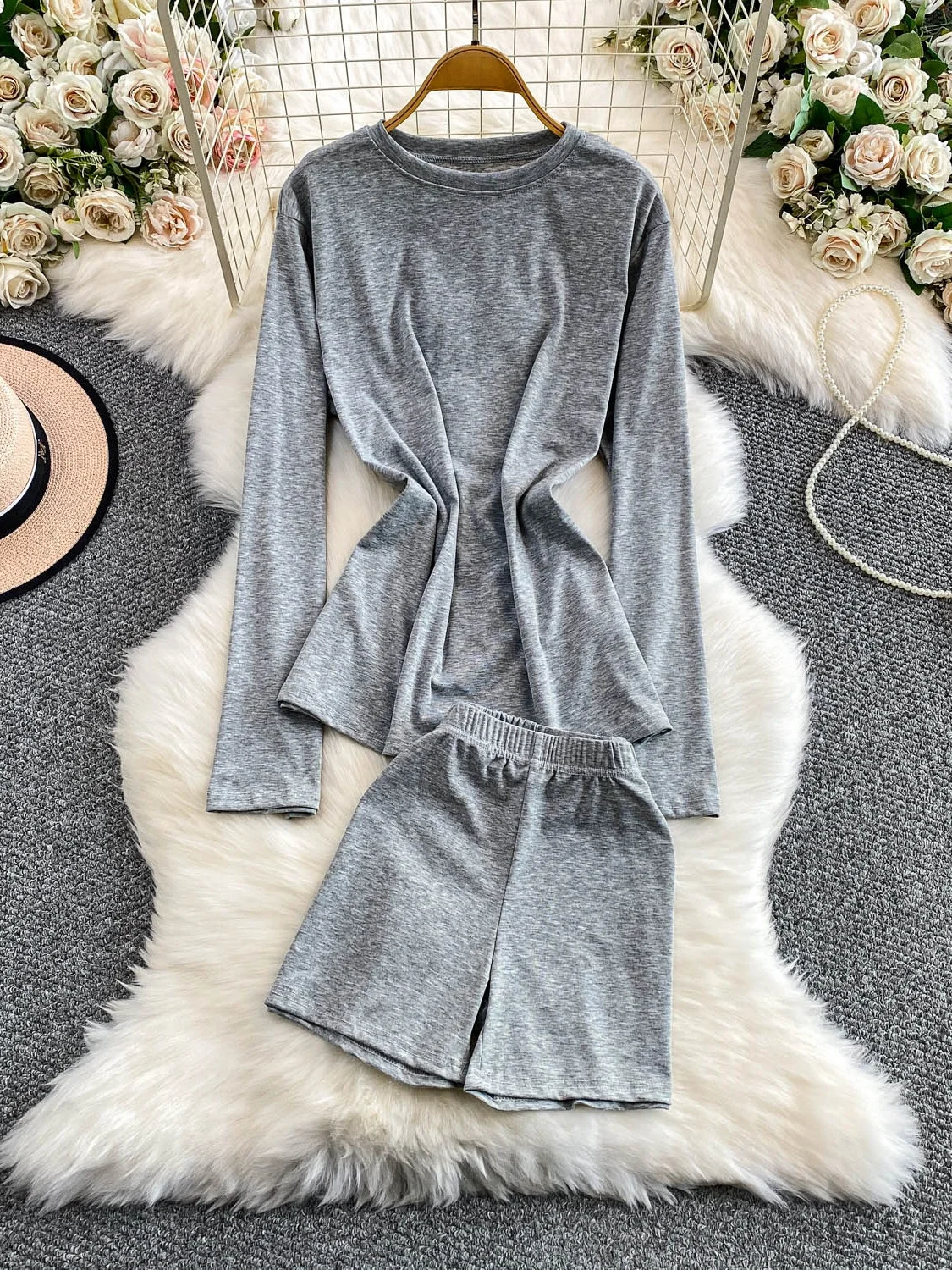 T-shirt casual rotonda Ne Top a vita alta orts Set Faion autunno inverno da donna Set dimagrante per il sollevamento del sedere in due pezzi