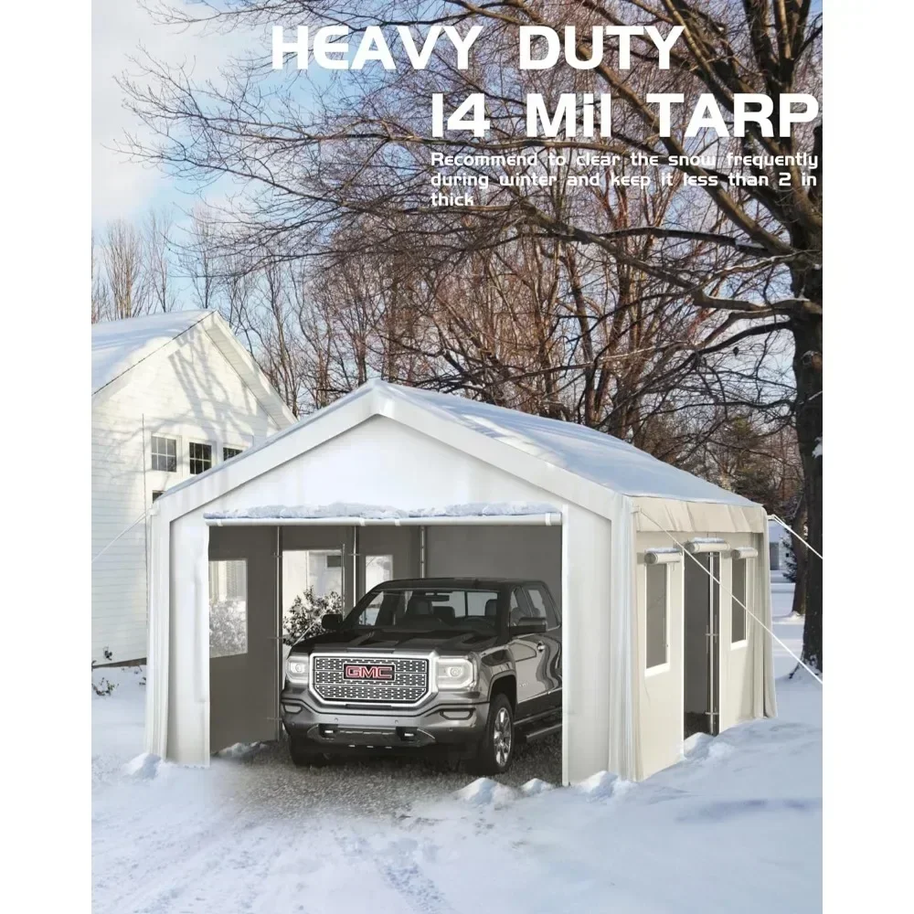 Carport Heavy Duty 20\'x13\'x11\', szopa do przechowywania na zewnątrz z 4 rolowanymi drzwiami i okienami wentylacyjnymi, przenośny garaż