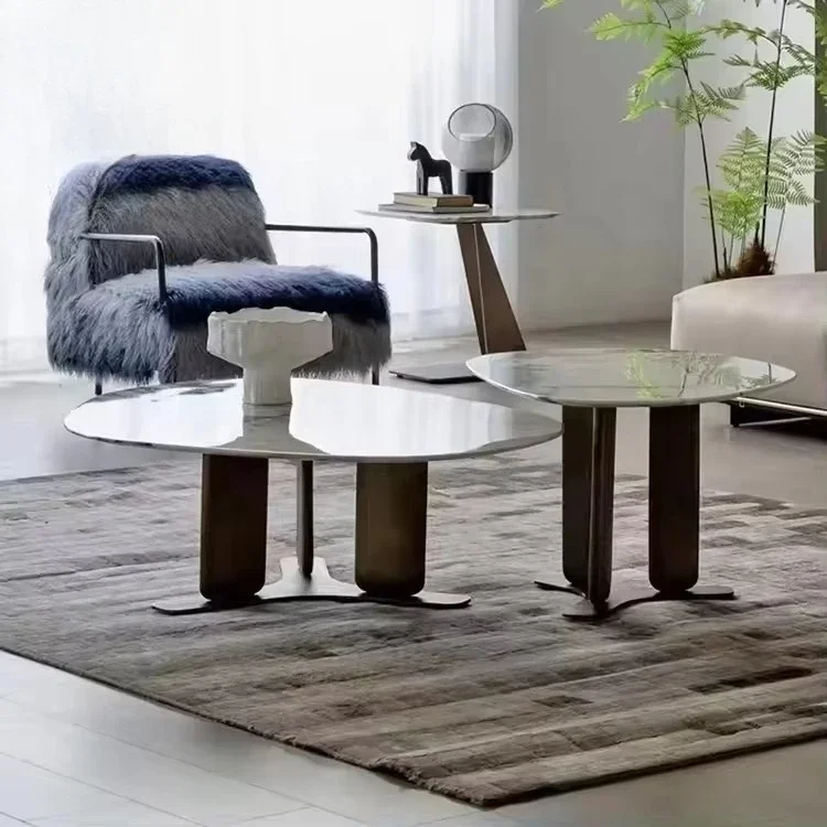 Modern luxury furniture coffee table gold metal bottom coffee table