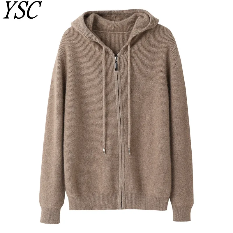 

YSC New models Women Knitted Cashmere wool blend Hooded collar Cardigan Zipper decoration Long sleeved High-quality Cardigan