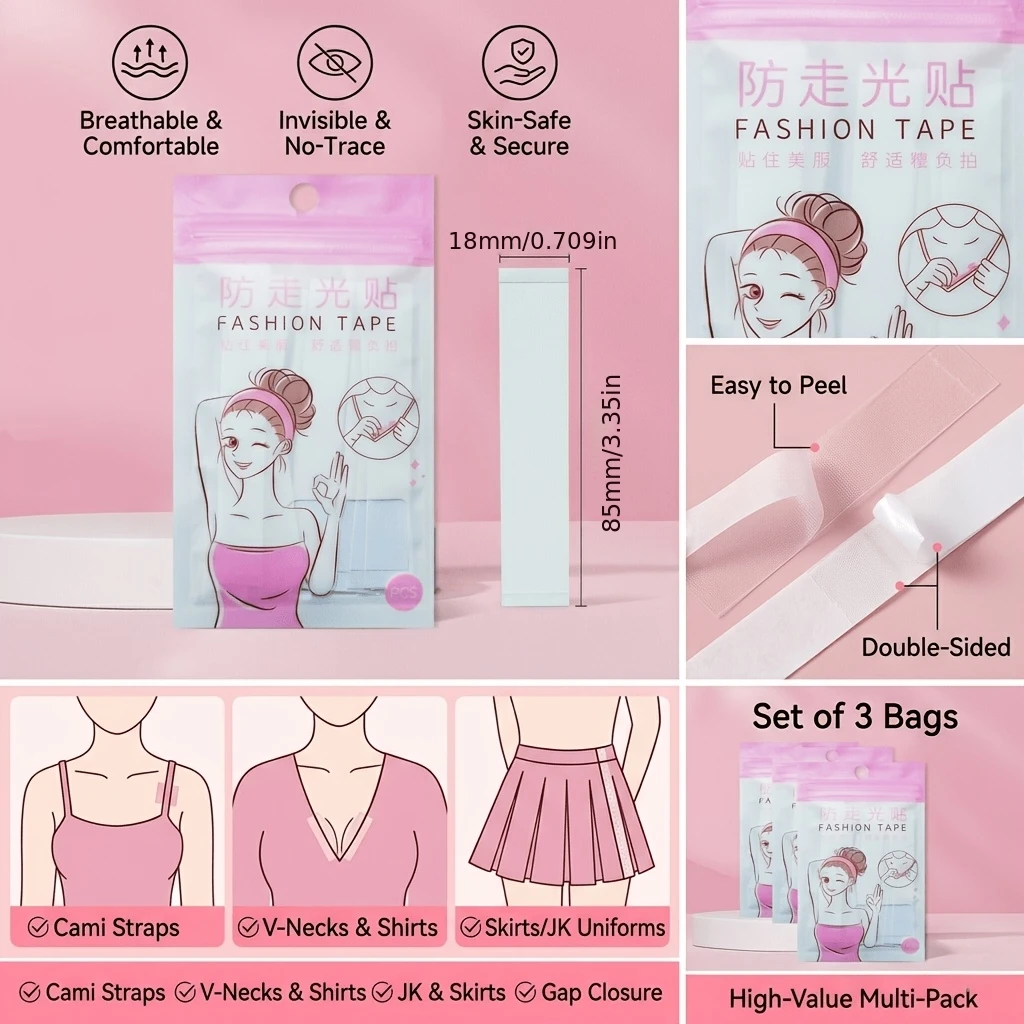 36Pcs Double Sided Fashion Tape, Invisible Fix Tape for Women Shirts, Dresses, Bras & Lingerie Accessories