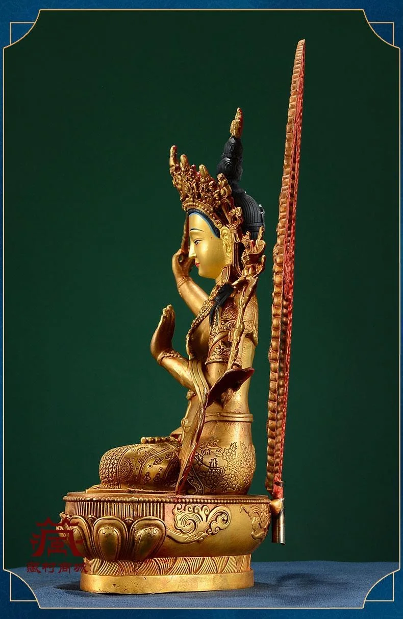 10“ 2023 Buddhism high grade Gilded copper Manjusri Bodhisattva Buddha statue HOME Temple Worship efficacious