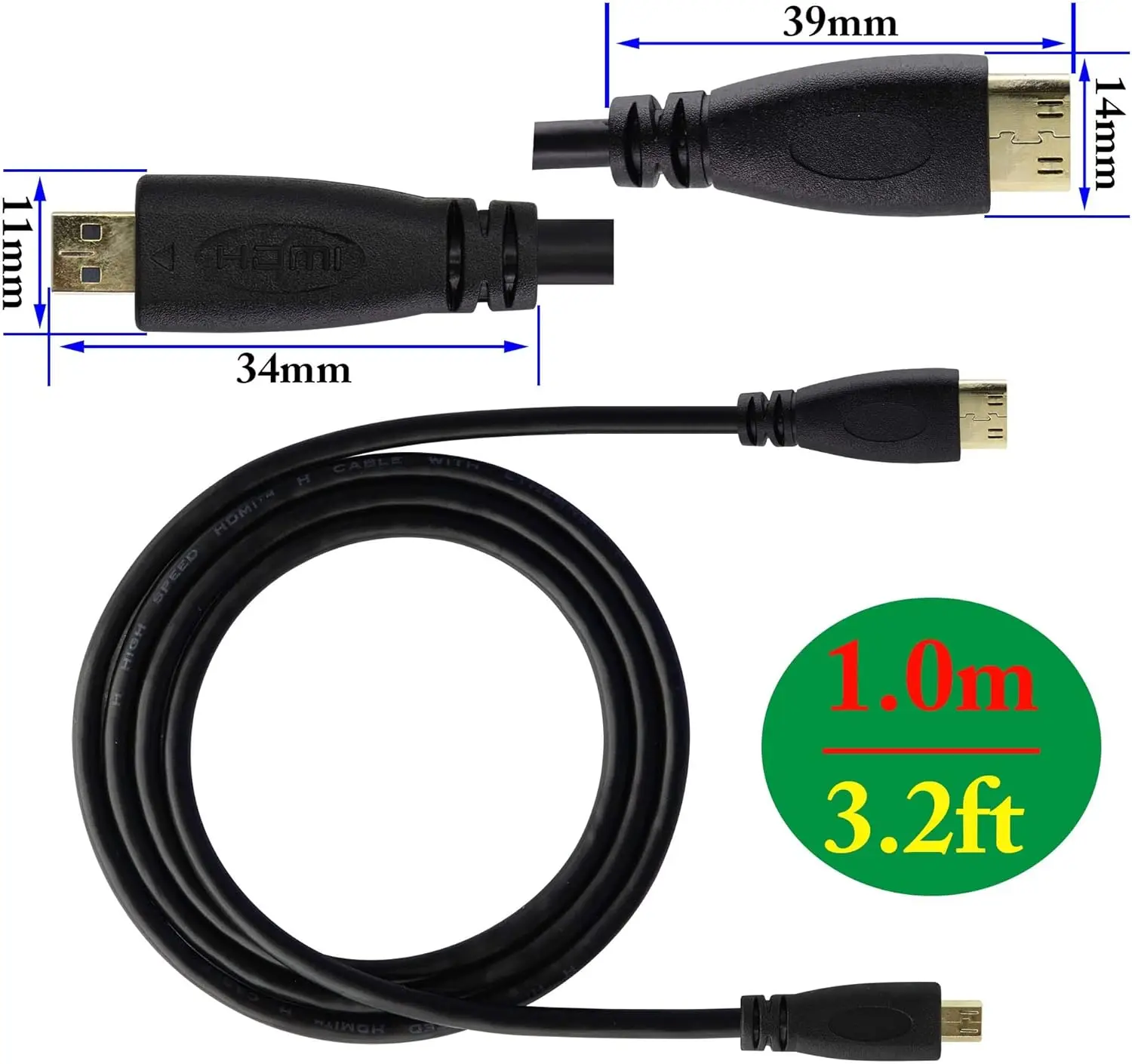 Mini HDMI Compatible Male To Micro HDMI Compatible Male HD Data C To D Mobile Computer High-Definition Tablet Connection Cable