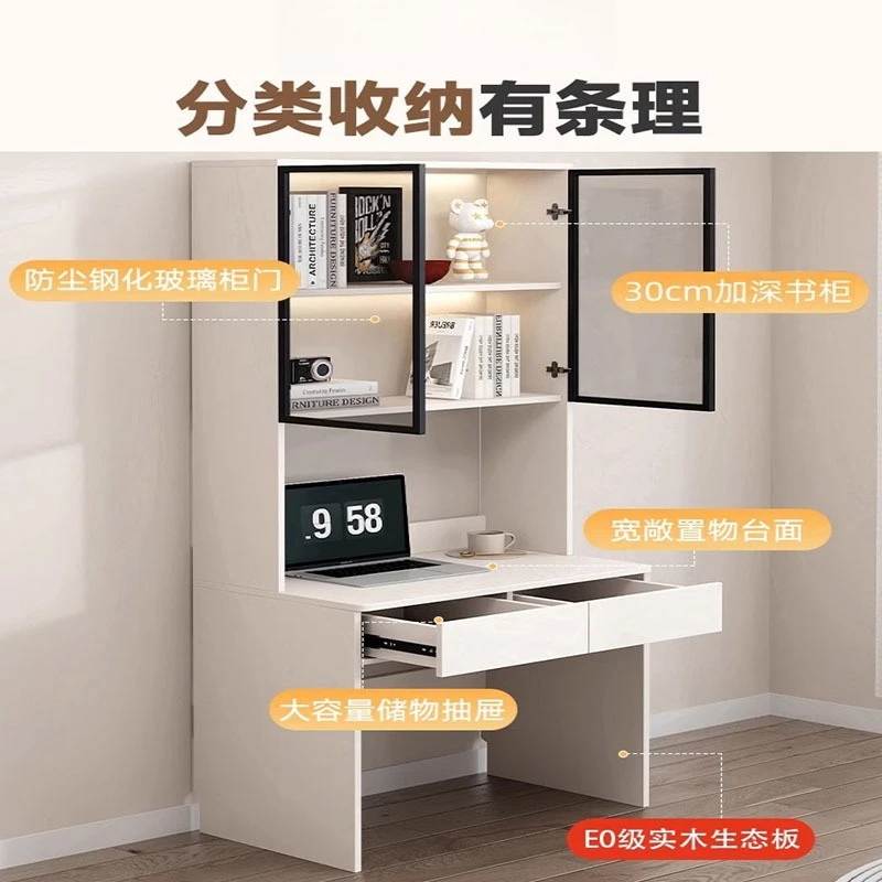 مكتب كمبيوتر منزلي من الخشب الصلب، مكتب صغير، مكتب فاخر بإضاءة غرفة نوم واحدة سم، خزانة كتب متكاملة