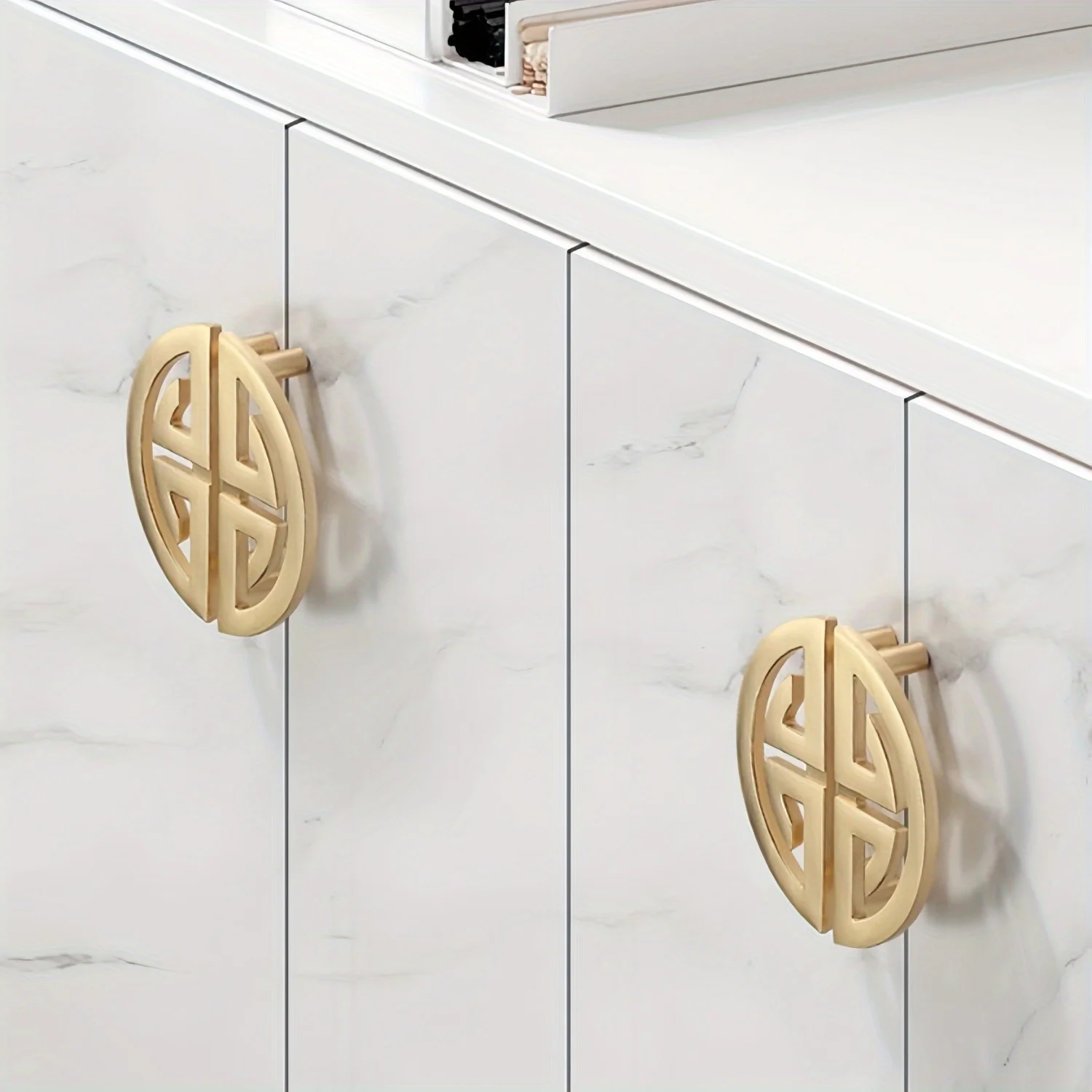 

2Pcs Gold Chinese Style Cabinet Pulls, Zinc Alloy Brass Finish Long Drawer Handles for Wardrobe & Shoe Cabinet