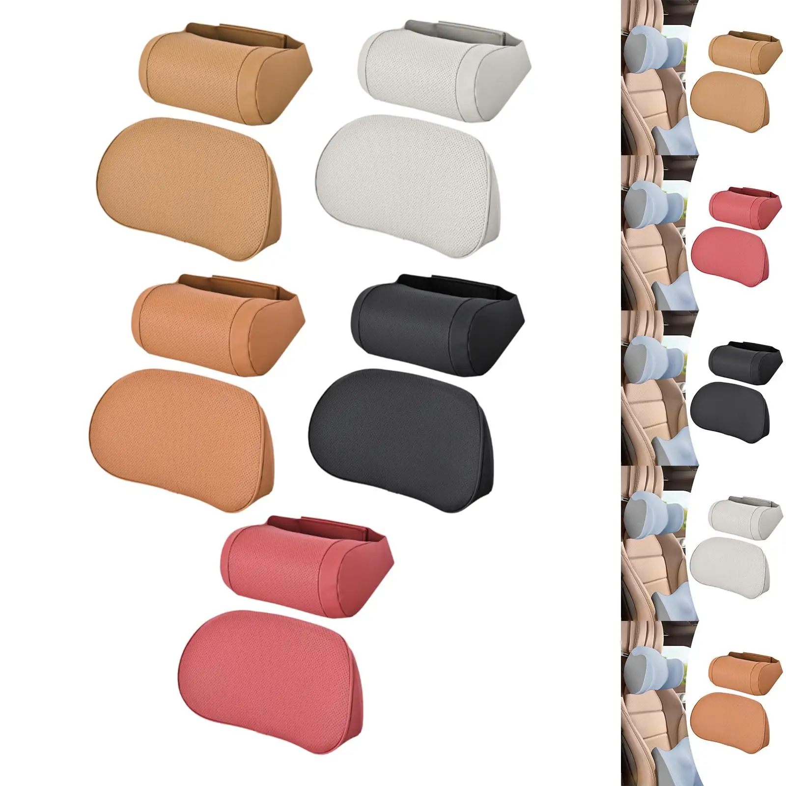 

Memory Foam Car Headrest Back Support Pillow PU Leather Ergonomic Cushion Kit for Car Seat Cover Summer Comfort