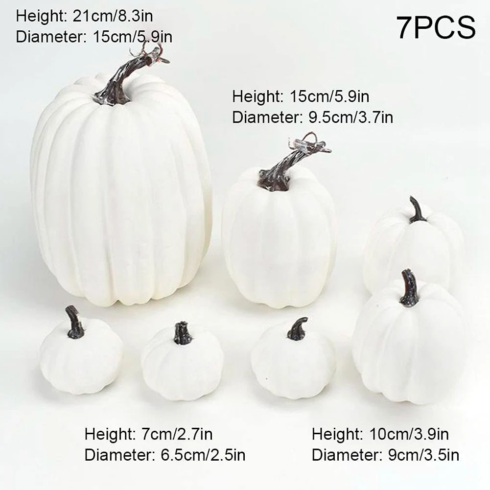 Calabaza Artificial blanca para decoración de Halloween, núcleo de espuma para escritorio, Acción de Gracias, 7 piezas