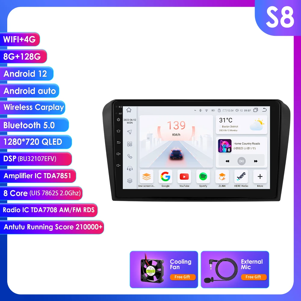 9 "Algpo 2Din CarPlay Android Auto Autoradio voor Mazda 3 2004 - 2009 Snapdragon 6115 Autoradio GPS Navi 4G BT RDS DSP SWC 360 ° CAM