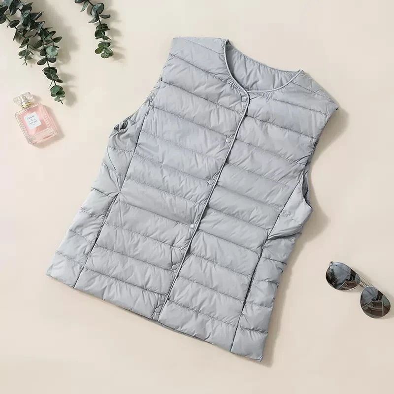 Ultra Light Slim Down Coat Women Winter Stand Collar Thin Jacket Windproof Padded Waistcoat Sleeveless Portable Duck Down Vest