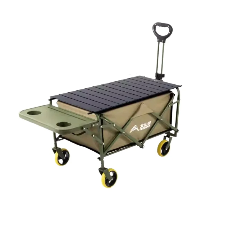 多機能取り外し可能テーブルキャンプカート、オールスチールユーティリティワゴン、キャンプ用キッチンオーガナイザー付き取り外し可能ホイール