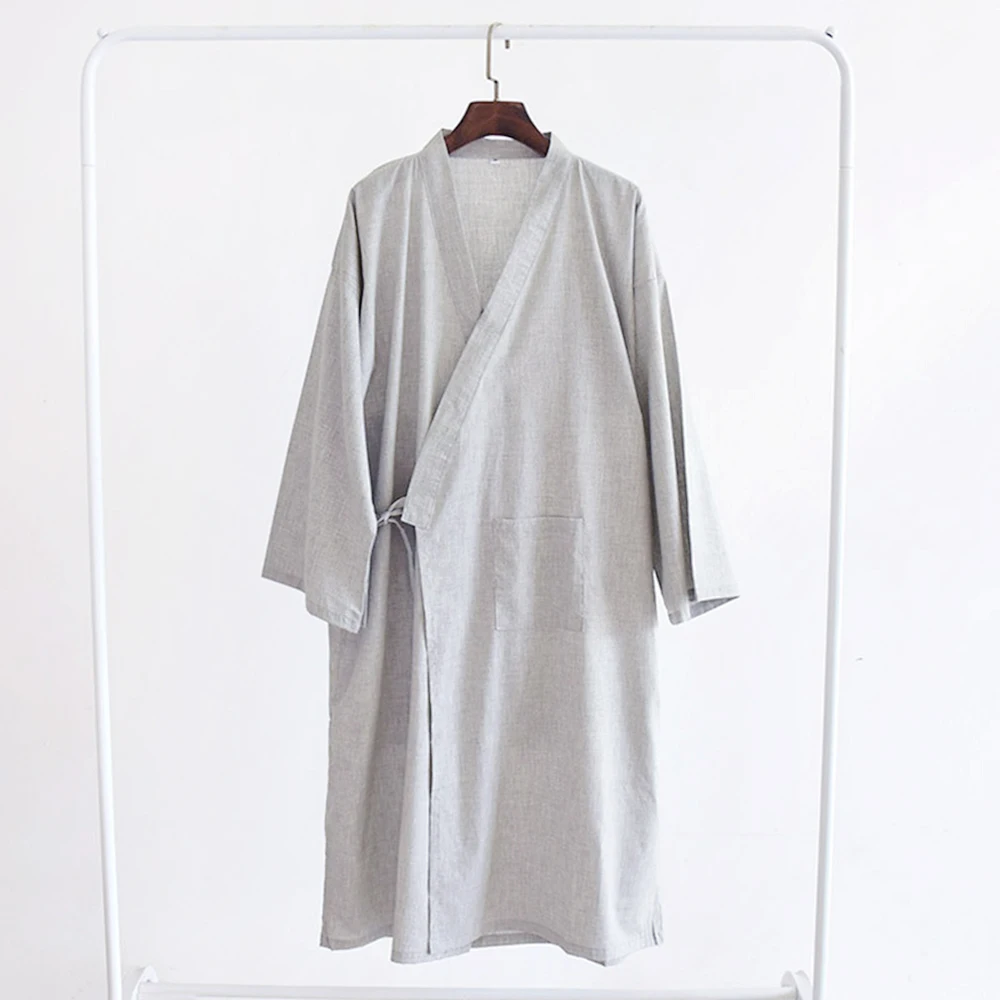 Jubah mandi pria, musim panas kasual Jepang Kimono Yukata jubah mandi lengan panjang piyama katun rumah jubah pakaian tidur