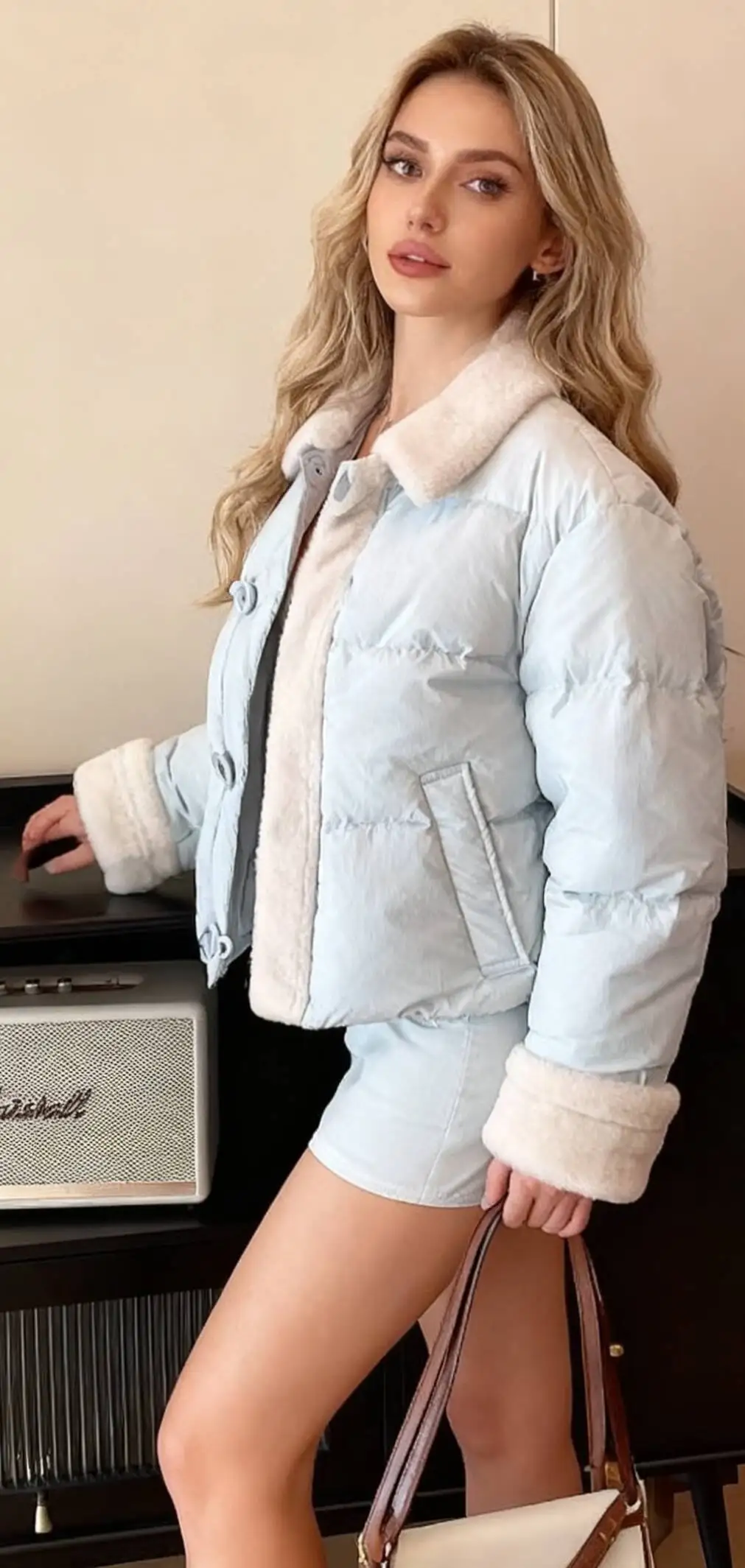 

Парки женские парки синие осенние шерстяные стеганые многослойные на пуговицах с воротником-стойкой в клетку классические консервативные школьные леди