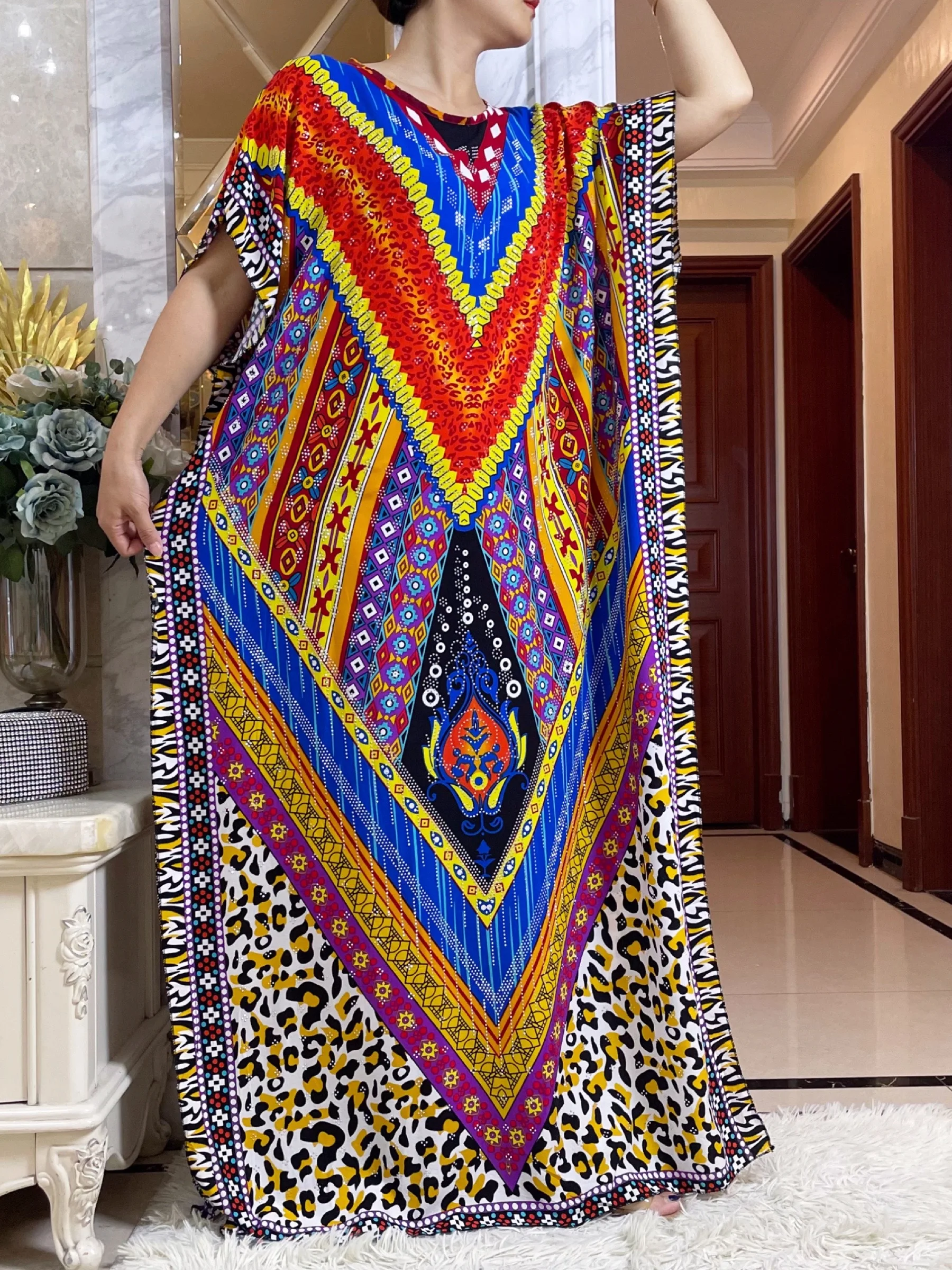 2 Pieces Set 2024 Muslim Women Clothing Diamonds Design Cotton Floral Dashiki Long Dress Abaya Dubai Luxury Islamic Clothing