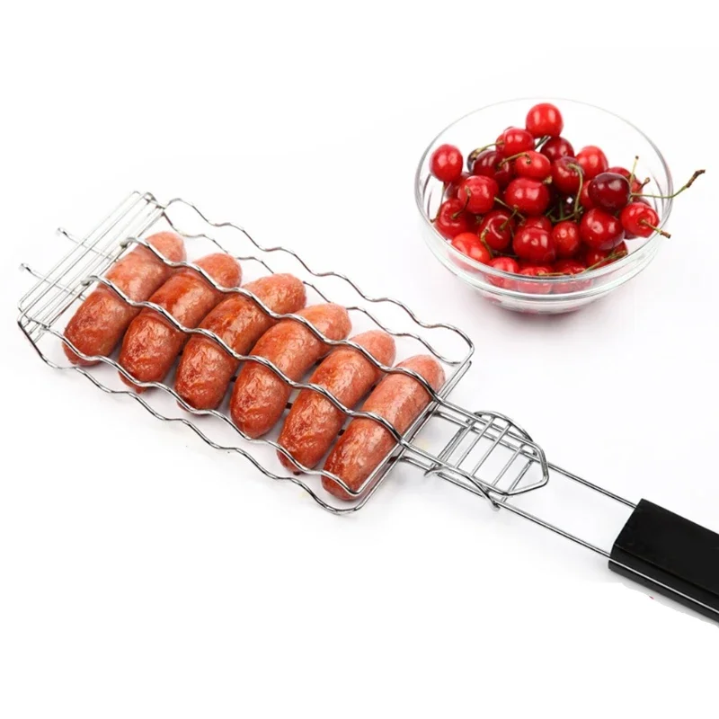 

Grill Basket Stainless Steel BBQ Tool Grilling Accessories Barbecue Rack for Hot Dog Vegetable Meat Steak Shrimp Kabob Holder