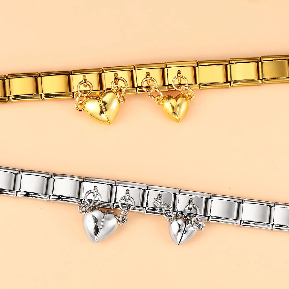 Italian Charm Link Magnetic Attraction Removable Fashion Heart Beads Fit 9mm Stainless Steel Bracelet DIY Making Jewelry