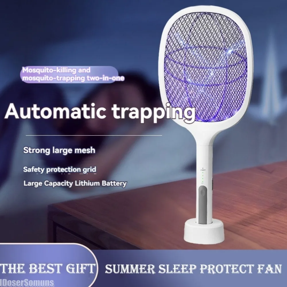 

2-In1 Mosquito Racket Usb Rechargeable Multi Functional Adjustable Angle Summer Sleep Protect Fan Fly Electric Mosquito Swatter