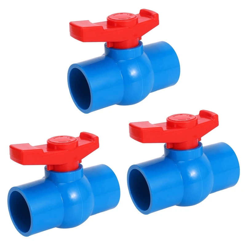 

3X 40Mm X 40Mm Slip Full Port Red Handle Lever U-PVC Ball Valve Blue