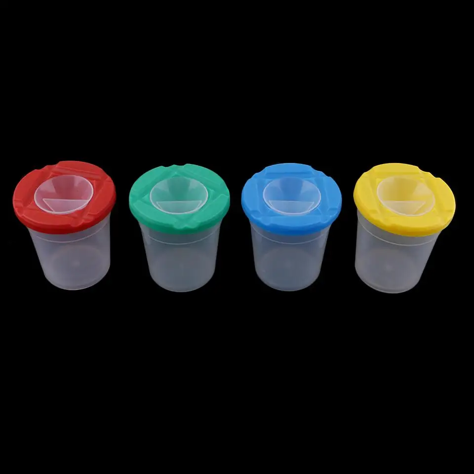 4 Pcs Gobelets de Peinture Anti-Déversement avec 4 Pinceaux Durables pour Projets de Peinture Artistique et Artisanale