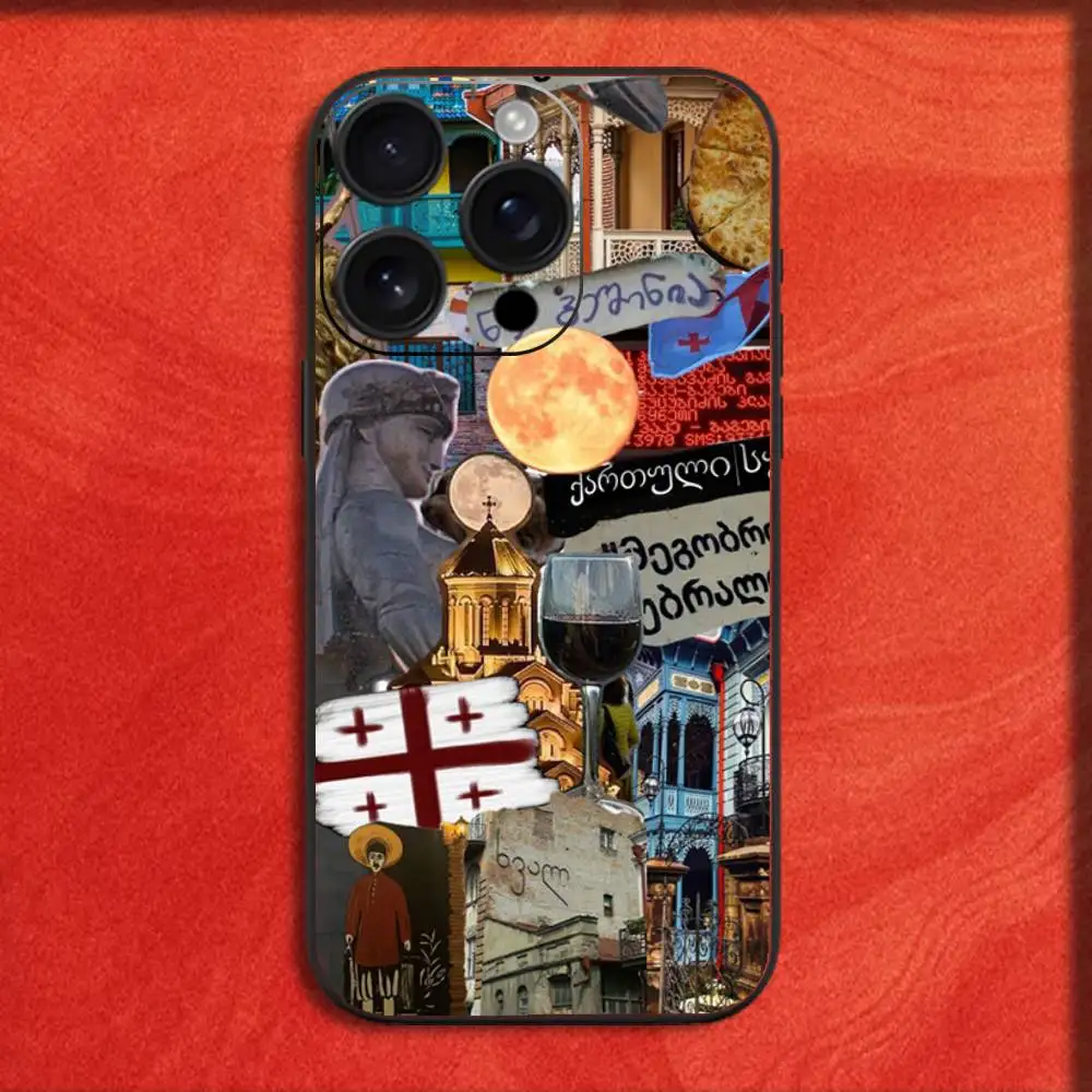 Funda de teléfono de estética Georgia para iPhone 17,16,15,14,13,12,11,Pro,Max,Plus,E,SE4,Air,Mini cubierta negra