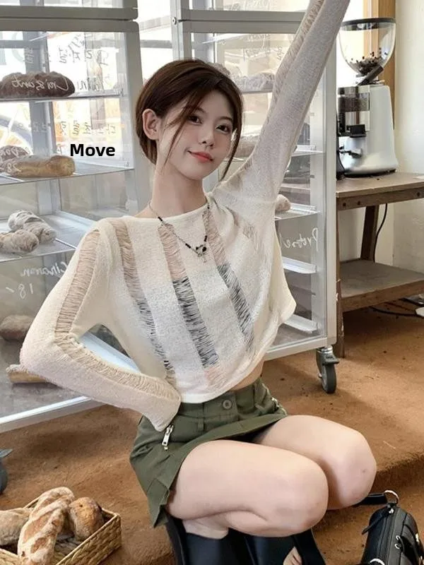 Protezione solare Sottile Lungo Sve Top lavorato a maglia Donna Primavera 2025 Nuovo Sle Sexy Puro Desiderio Pendolarismo Sle Versione coreana Strai...