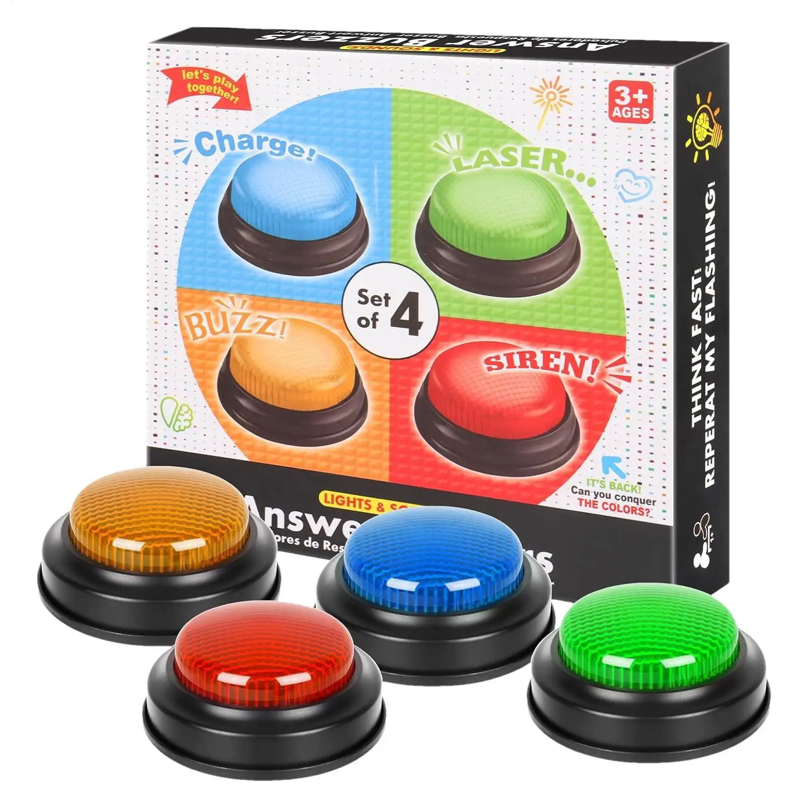 

Game Buzzer 4-Piece Quick Answer Button with Lights for Kids Student Classroom Debate Competition Guessing Answering Accessories