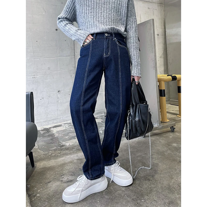 S-XL!2022 autumn/winter niche primary color wash with woollen edge jeans Male Korean version slim versatile casual straight pant