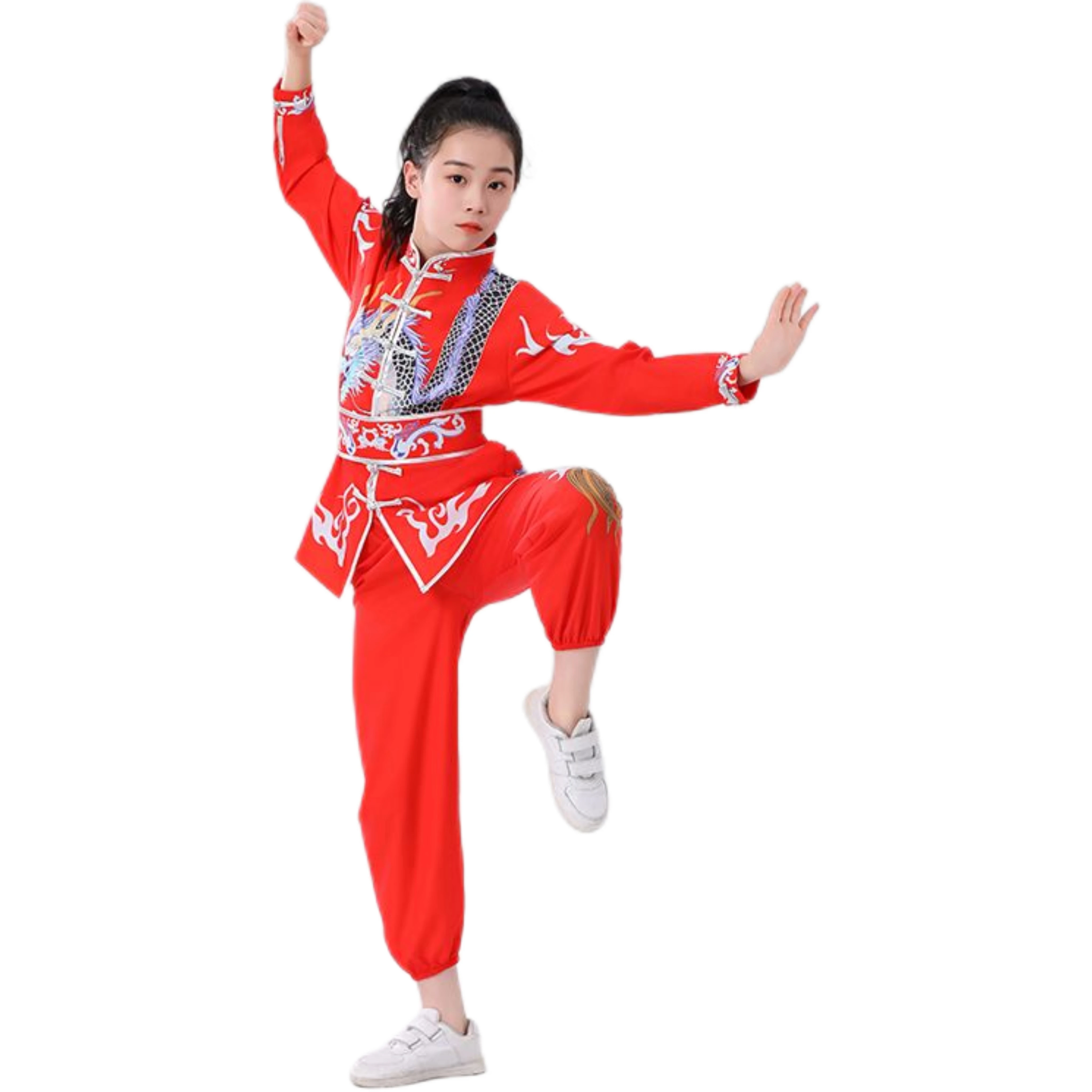 Unisex Chinese Children Traditional Tai Chi WuShu Kung Fu Martial Arts Set Vintage Performance Suit Dragon Print Kung Fu Suit