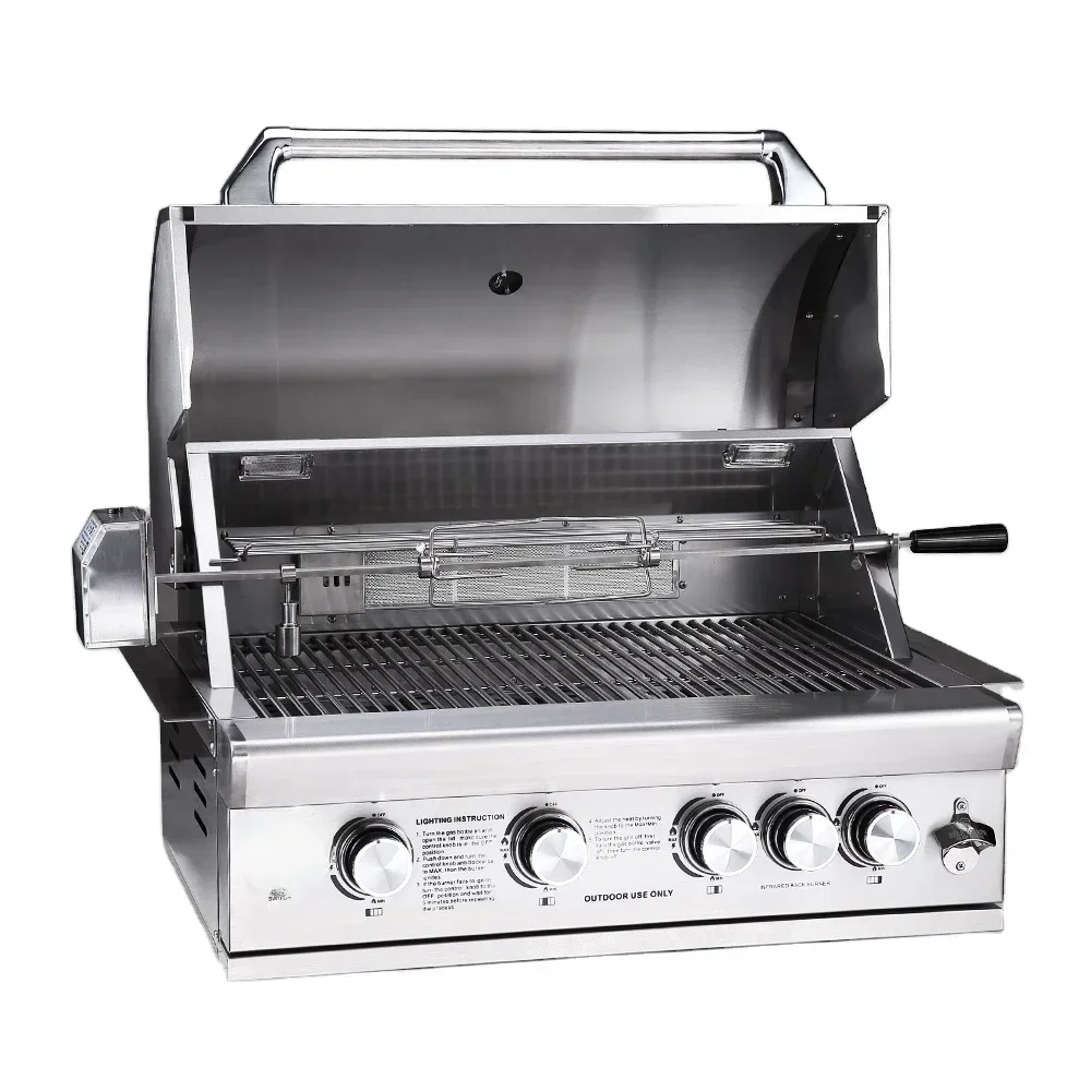

Premium 304 Stainless Steel Outdoor Grill Kitchen Built-in Tabletop Gas Charcoal Double Use Stove BBQ Grill with Rotisserie