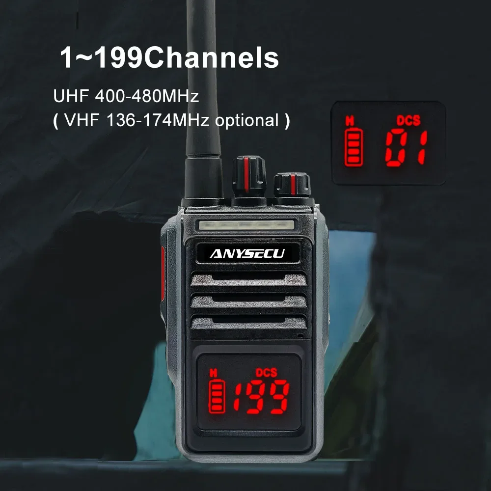 ANYSECU Портативная аналоговая рация W660 UHF IP68 Водонепроницаемая зарядка 5800 мАч Type-C 199CH Функция аварийной вспышки