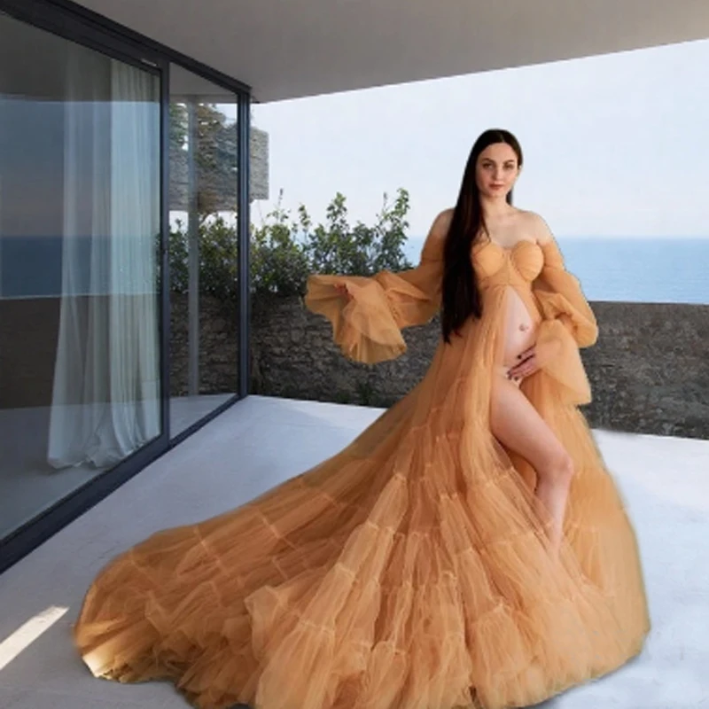 فستان حمل للحمل من التول الأبيض لالتقاط الصور، فستان حمل من التول لاستحمام الطفل فساتين حفلة فيستدوس بارا إمبارازاداس