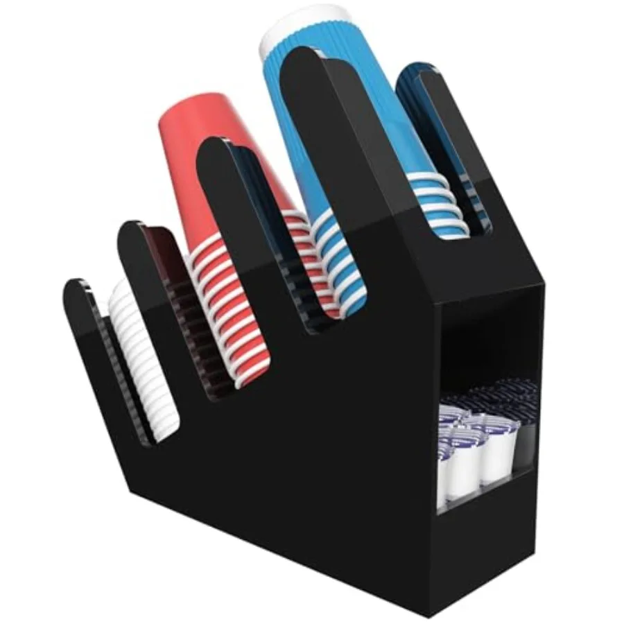 

3-Compartment Disposable Cup Holder - Cup and Lid Holder with Straw Organizer Acrylic Cup Dispenser with Coffee Pod Storage for