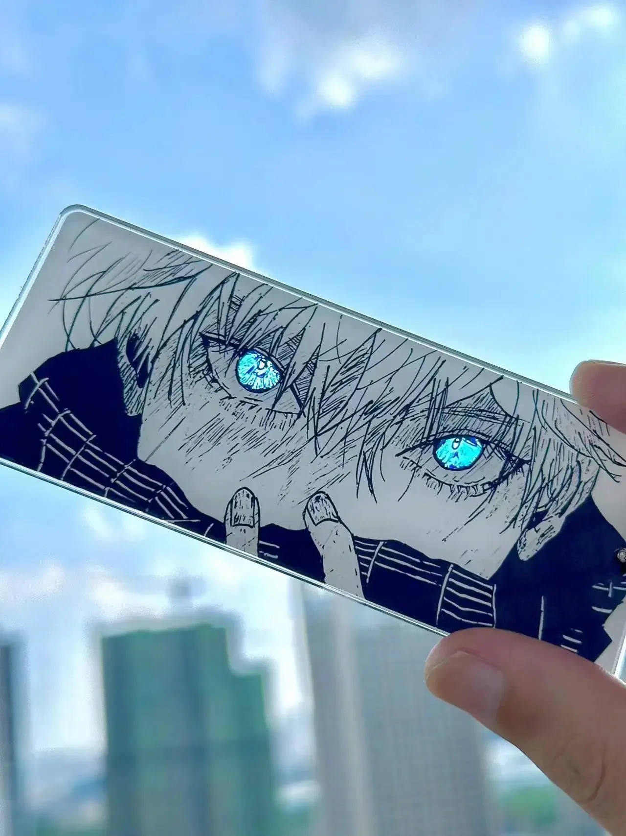 Jujutsu Kaisen Gojo Satoru قلادة العين بطاقة عاكسة أورورا اللعب أنيمي حقيبة الديكور حلقة رئيسية السحر الكرتون الهدايا الإبداعية