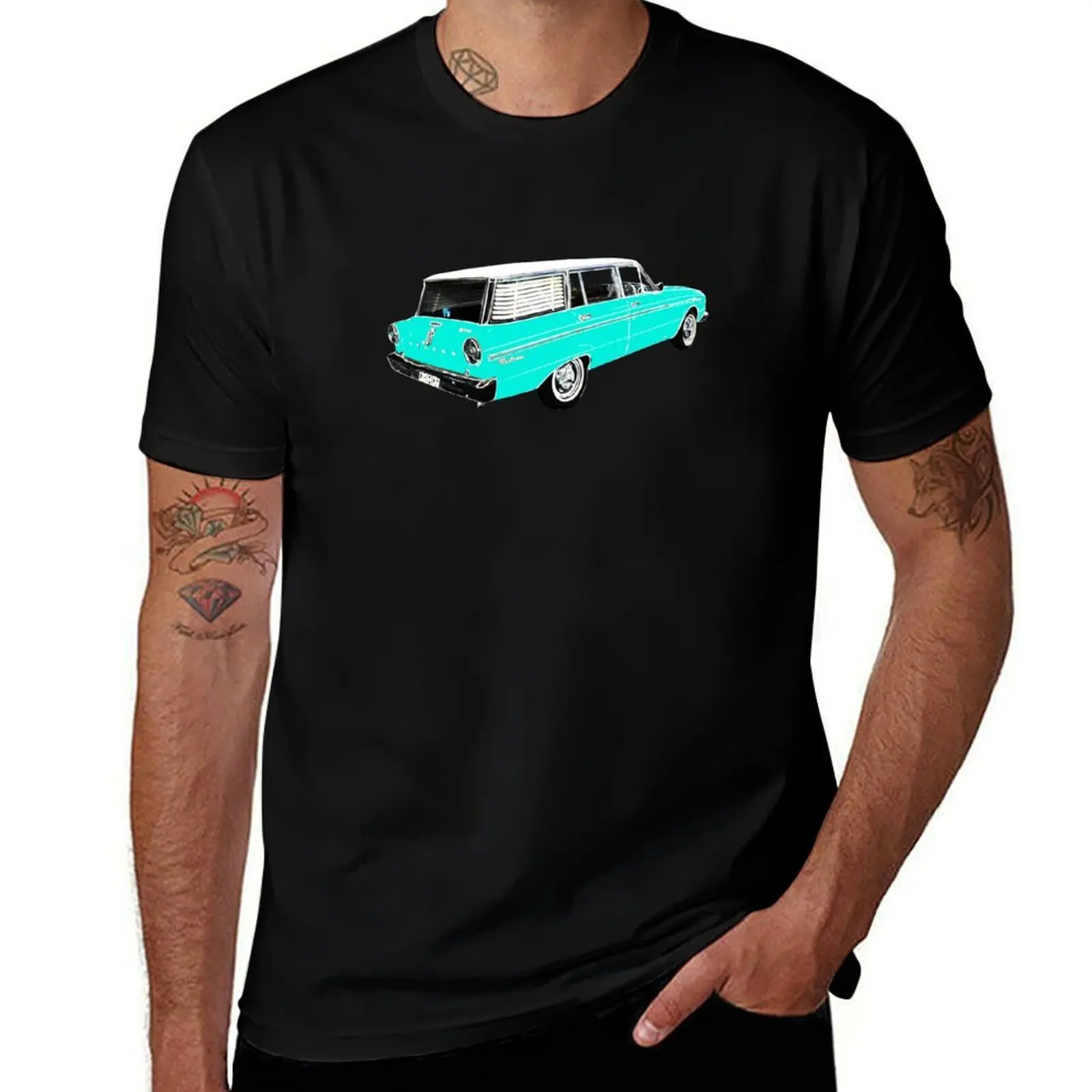 XM Falcon Wagon (Blue) T-Shirt Minimalist Plain Crew Neck T-Shirt