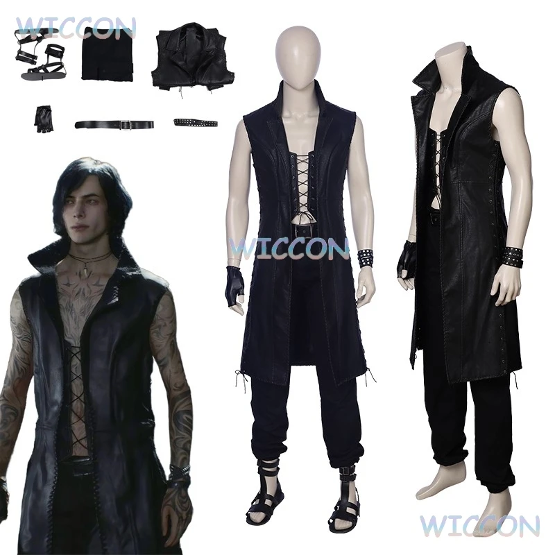 قد يبكي تأثيري حلي لعبة DMC 5 فولت Vitale الشيطان تأثيري حلي شعر مستعار الزي الرسمي مخصص حفلة الهالوين ملابس رجالي