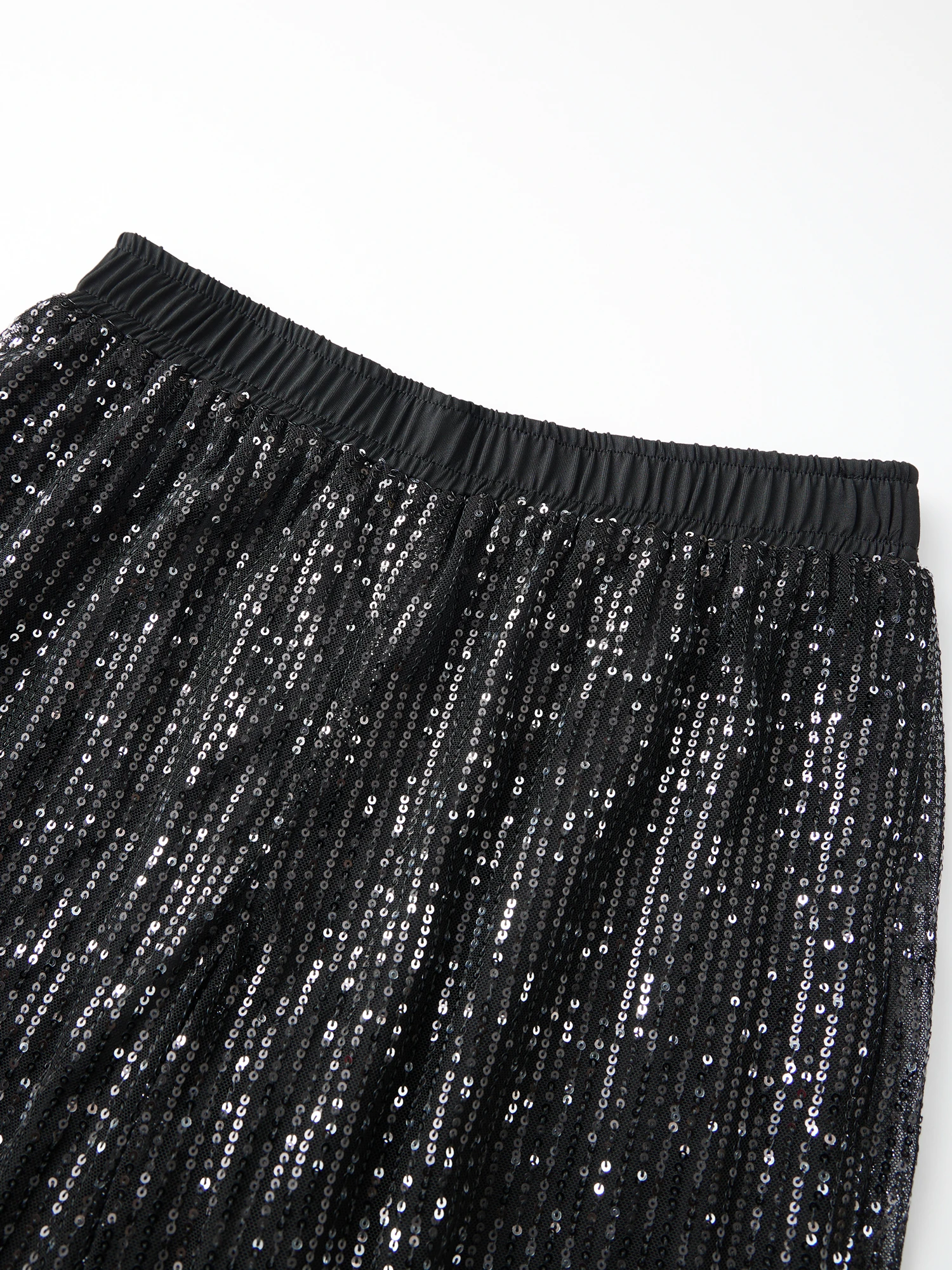 女性のハイウエストワイドレッグパンツ、キラキラ輝くスパンコール装飾のルーズフィットパーティーパンツ、シックなストリートスタイルに最適