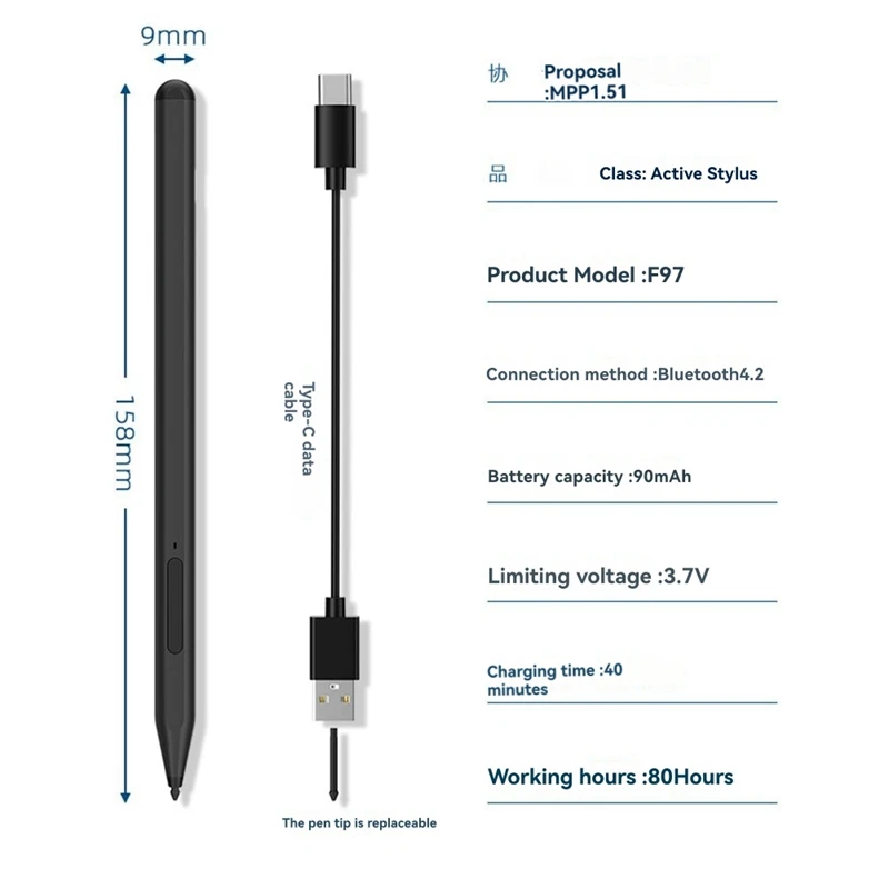 2.0 Stylus Pen for Go 4 3 2 1 Stylus Pen Fast Charging for Pro 11 10 9 8 7 6 5 4 X C-ELEC
